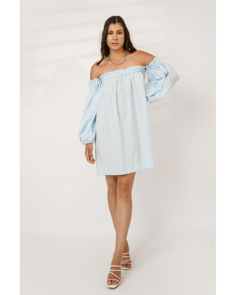 BARDOT VICHY MINI DRESS BABY BLUE