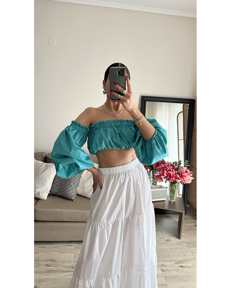 Surgery Green Bardot crop top